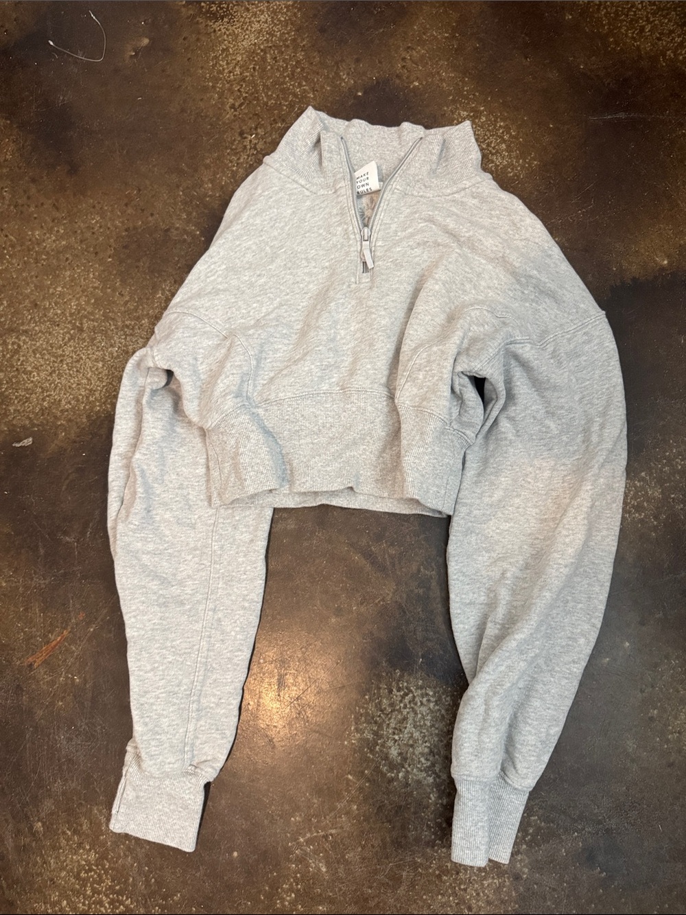 aerie Cropped Quarter-Zip Turtleneck Pullover - Light Gray